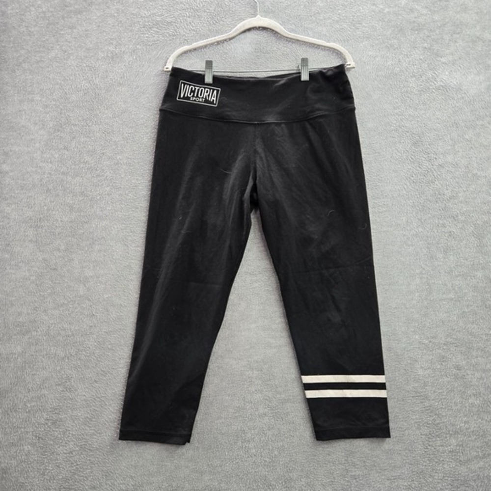 Victoria's Secret Women Activewear Pants Large Black Striped Knockout Leggings